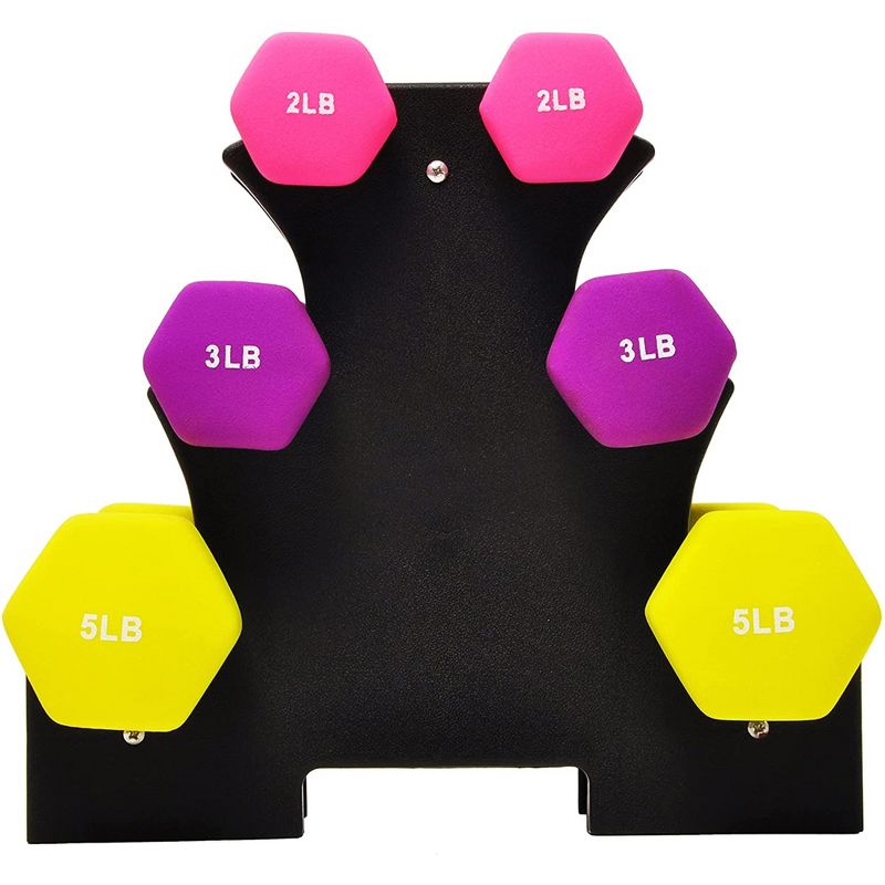 BalanceFrom Fitness 3 Pair Neoprene Coated 2, 3, and 5 Pound Dumbbell Weight Set for Various Strength Training Workouts with Storage Rack Stand, 2 of 7