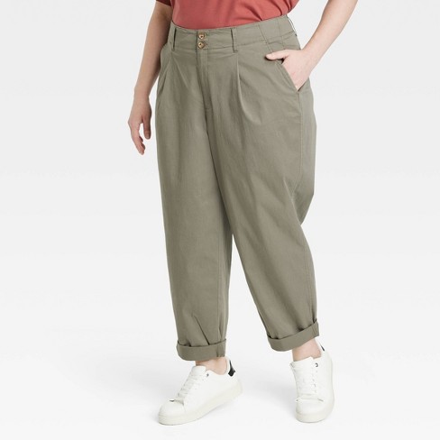 Women's High-Rise Pleat Front Tapered Chino Pants - A New Day Olive 14