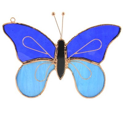 Home & Garden 4.5" Blue Butterly Suncatcher Stain Glass Colorful Gold Crest Distributing  -  Stained Glass And Suncatchers