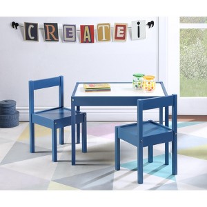 VYNXARIA 3 Piece Kids Table, 2 in 1 Toddler Table and Chair Set w/ Blackboard, Storage & Bookshelves for Playroom, Nursery, Gray - 1 of 4