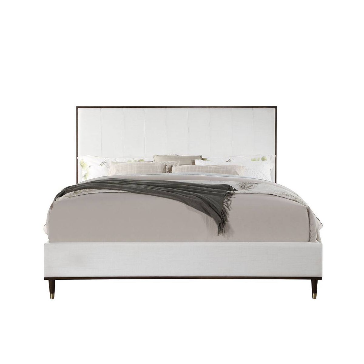 80.25" Eastern King Bed Carena Bed Light Gray Fabric White Brown Finish - Acme Furniture: Contemporary Upholstered Wood Frame - thumbnail 8