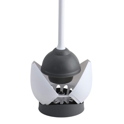 White Ergonomic Toilet Plunger with Hideaway Caddy
