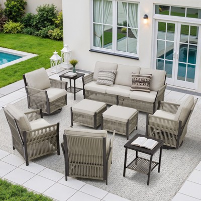 Buenhomino Outdoor PE Wicker Patio Furniture Sets – Swivel Chairs, Sofas, Ottomans & Tables with Weather-Resistant Cushions