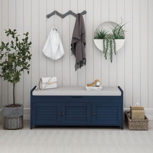 Acekool Wash Shoe Storage Bench – Removable Cushion with 3 Shutter Door,sturdy Wood Legs, Hidden Top Storage for Entryway & Bedroom - 1 of 4