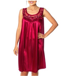 YafeMarte Women’s Silky Satin Feeling Sleeveless Nightgown with Floral Lace and Embroidered Design - 1 of 4