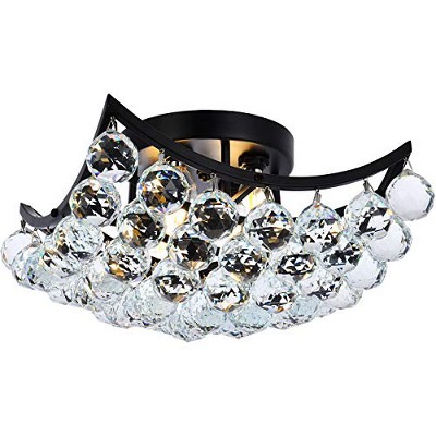 Corona 12-Inch Black and Crystal Flush Mount Light