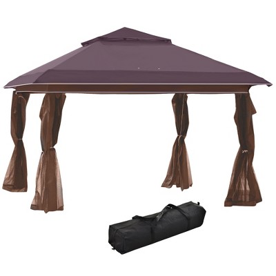 Outsunny 12' x 12' Heavy Duty Pop Up Canopy with Center Lift Hook Design, Mesh Sidewall Netting, 3-Level Adjustable Height and Storage Bag