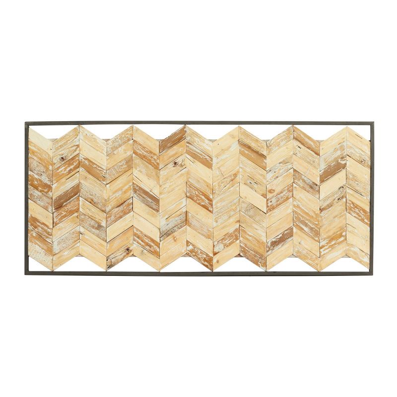 Teak Wood Geometric Handmade Chevron Panels Wall Decor with Distressing Brown - Novogratz, 1 of 6