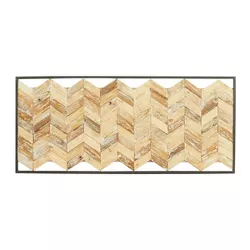 Teak Wood Geometric Handmade Chevron Panels Wall Decor with Distressing Brown - Olivia & May