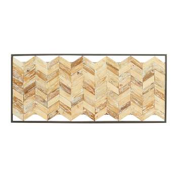 Teak Wood Geometric Handmade Chevron Panels Wall Decor with Distressing Brown - Novogratz