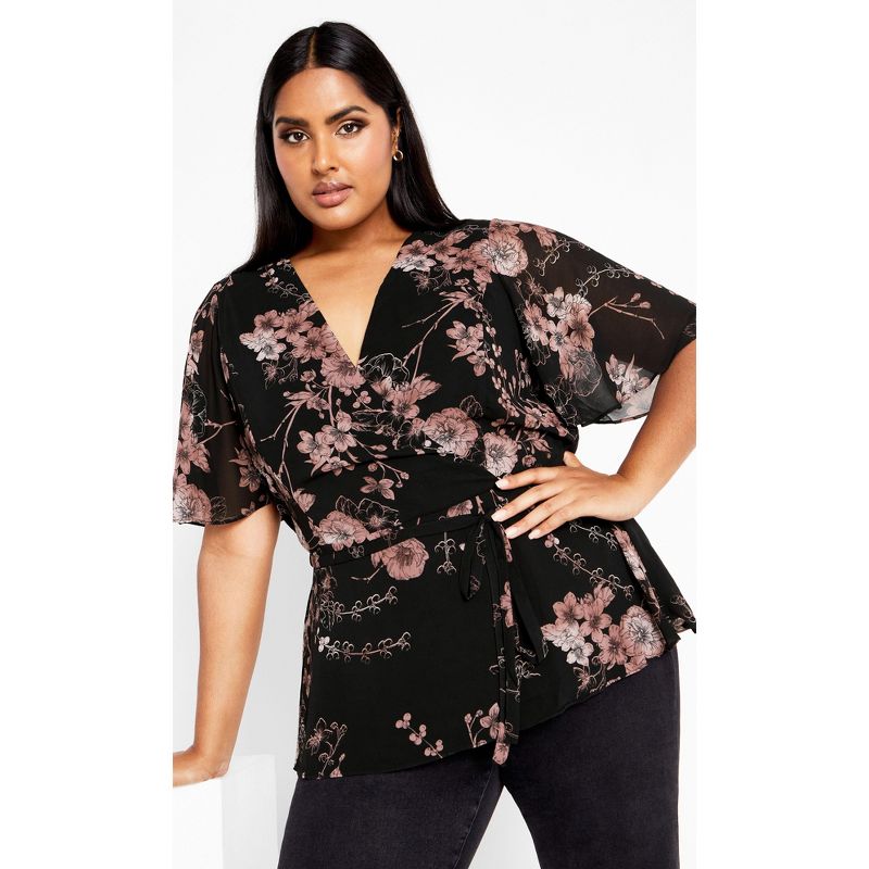 Women's Plus Size Blossom Love Top - black | CITY CHIC, 1 of 6
