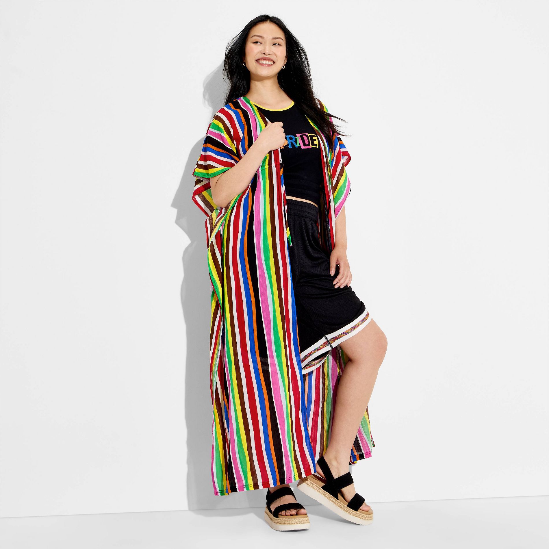 Pride Adult Short Sleeve Cover-Up - Striped