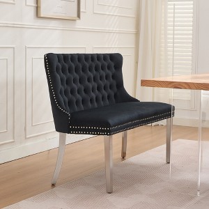 ORRD Gray Velvet Double Dining Loveseat Bench, 2-Seat Tufted Wingback Bench with Brushed Silver Stainless Steel Legs, Mid-Century Modern - 1 of 4