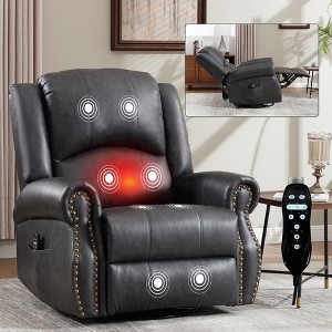 KWPZQEB Manual Recliner Chair, Big Mans Recliner Chairs for Adults with Heat Massage, Vintage Glider Recliner w/ Rocker&Swivel for Living Room - 1 of 4