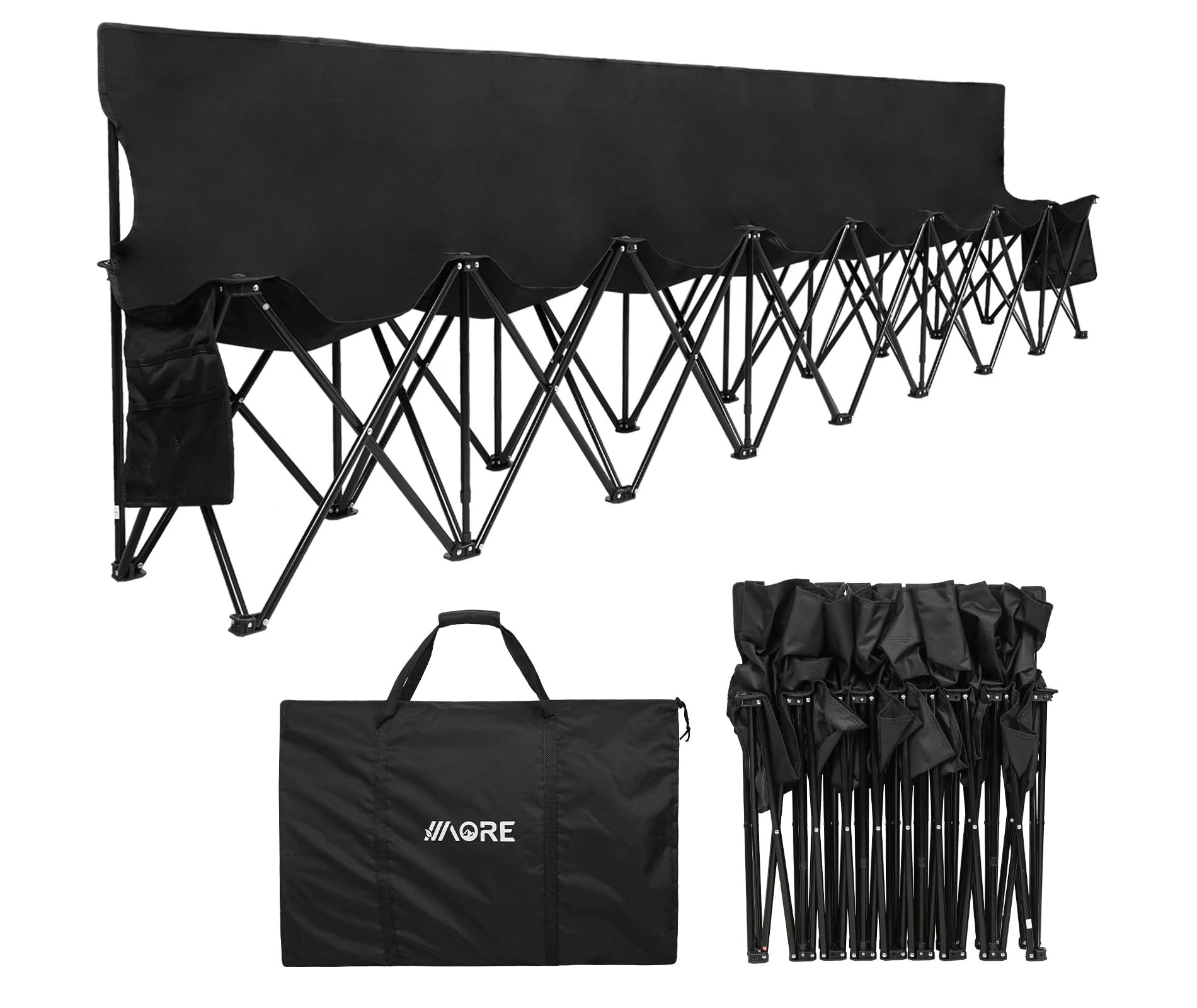 APRILSOUL Portable Folding Team Bench, 8 Seats Foldable Sideline Benches, Soccer Chair with Bag and Backrest, Adult Team Chair Black