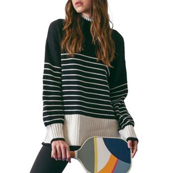 August Sky Women's High Neck Stripe Pullover Sweater
