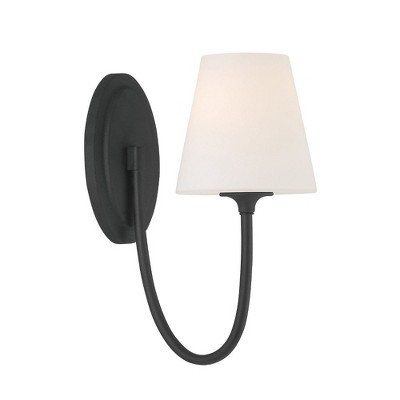 Juno Black Forged Sconce with White Glass Shade