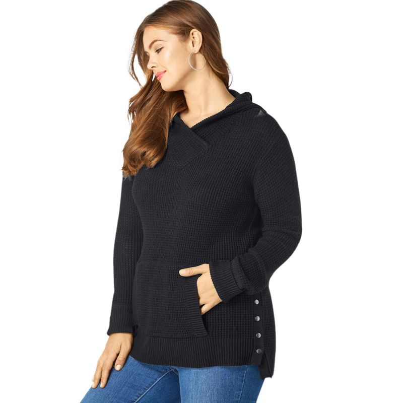 Roaman's Women's Plus Size Thermal Hoodie Sweater, 1 of 2