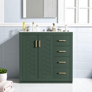Mshliw 36 Inch Bathroom Vanity with Ceramic Sink, Freestanding Storage Cabinet with 3 Drawers and Soft-Close Doors, Solid Wood Frame - 1 of 4