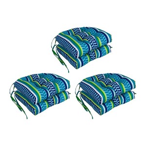 Blazing Needles, 16-inch Spun Polyester Patterned Outdoor U-shaped Tufted Chair Cushions (Set of 6) - 1 of 2