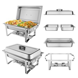 Stainless Steel Chafing Dishes for Buffet - Rectangular Buffet Servers with Lids, Ideal for Catering, Parties, Dinners & Kitchen Use, Silver - 1 of 4