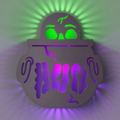 12" LED Cauldron with Boo Backlit Sign Halloween Novelty Silhouette Light Purple/Green - Hyde and EEK! Boutique™