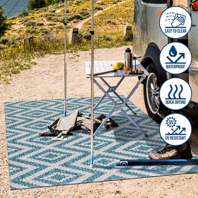 Reversible Sintra Diamond Blue/Gray Geometric Indoor/Outdoor Rug