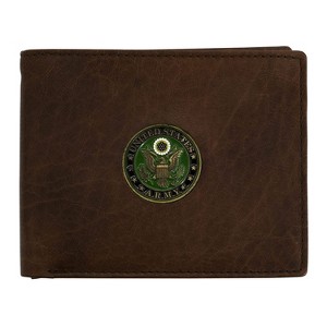 Officially Licensed "US ARMY" Medallion Genuine Leather Classic Handmade Wallet - Bifold Brown - 1 of 3