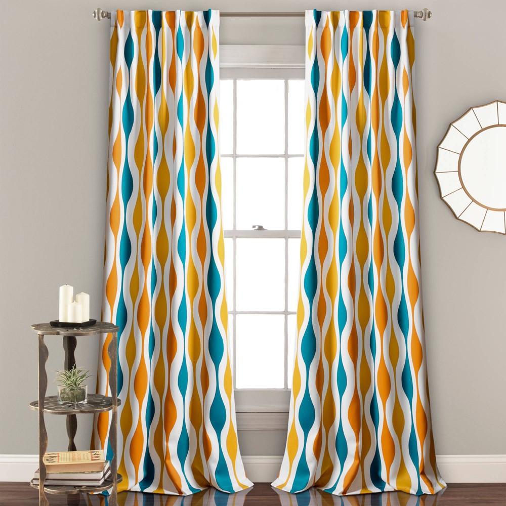 Photos - Curtains & Drapes Set of 2  Mid Century Geometric Light Filtering Window Curtain P(108"x52")