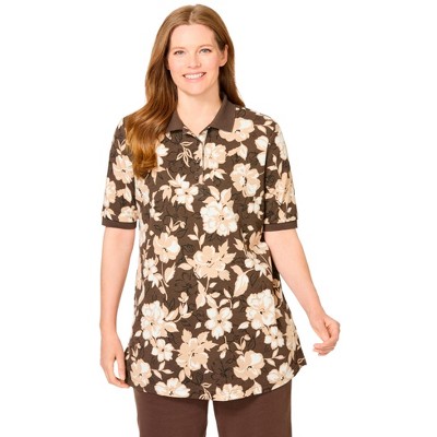 Woman Within Plus Size Elbow-Sleeve Polo Tunic