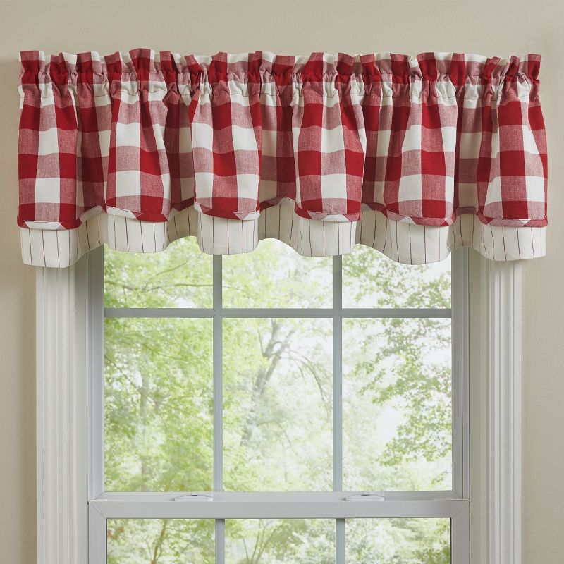 Park Designs Buffalo Check Lined Layered Red Valance 72", 2 of 4