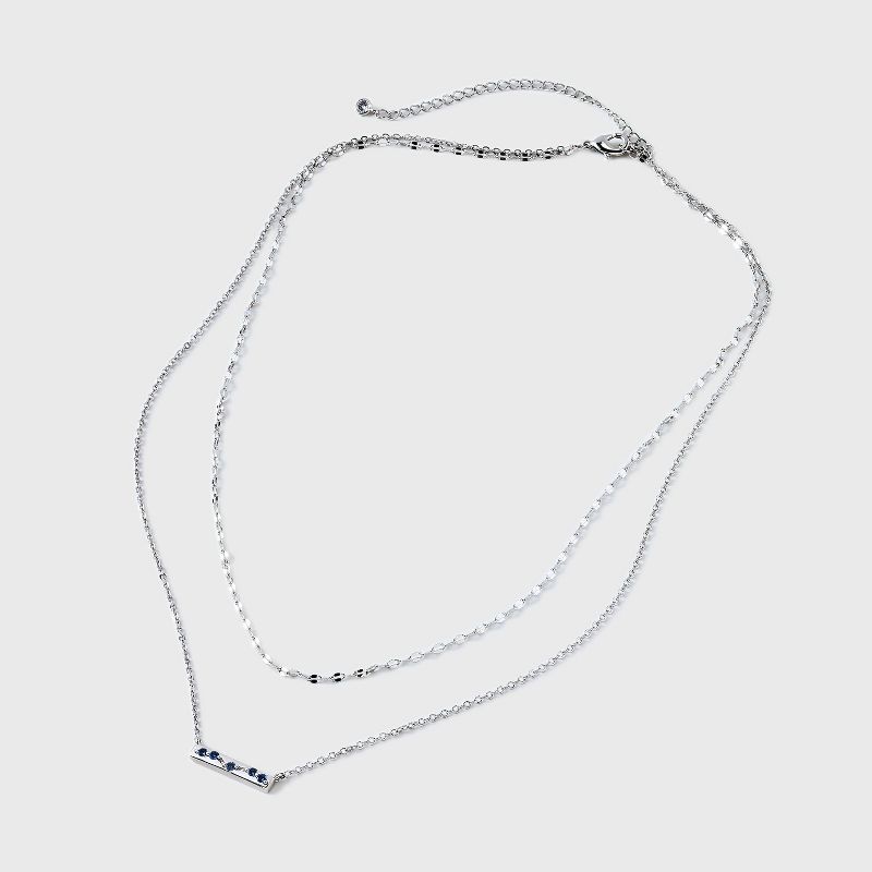 Silver Plated Cubic Zirconia Bar Duo Necklace - A New Day&#8482; Silver/Blue, 4 of 6
