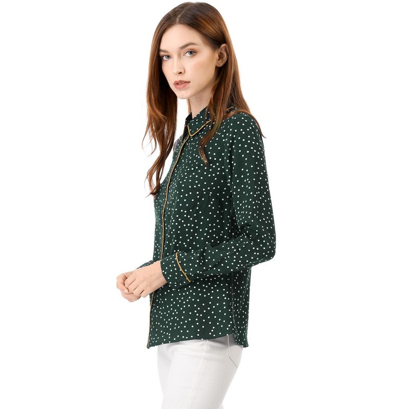 Allegra K Women's Printed Long Sleeve Piped Button Down Office Shirt, 5 of 9