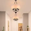 PAKOKULA Farmhouse 5-Light Matte Black Candlestick Dimmable Semi-Flush Mount with White Drum Fabric Shade - 3 of 4