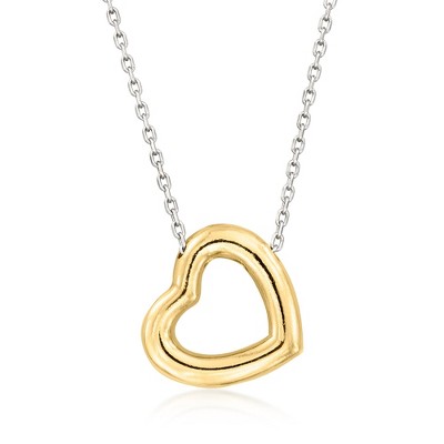 Ross-Simons Sterling Silver and 18kt Gold Over Sterling Heart Necklace Size 18