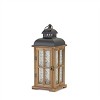 Natural Wood Lantern with Ornate Frosted Glass (Set of 2) - 3 of 3