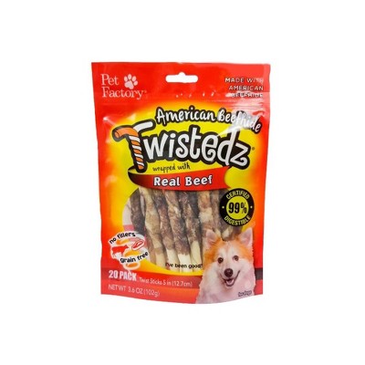 Pet Factory Twistedz American Beefhide Twist Sticks w/ Meat Wrap - 5", 20 Count