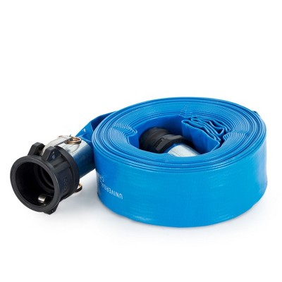 Blue 50-Foot PVC Lay Flat Hose with Polypropylene Cam and Groove Connections, 3-Pack