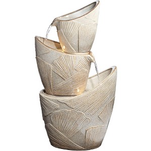 Three Urn 30" High Large Coastal Modern Indoor Outdoor Decor Faux Stone Floor Fountain with Light LED Cascading Outside Garden Patio - 1 of 4