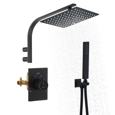 Matte Black Wall Mounted Rainfall Shower System with Handheld