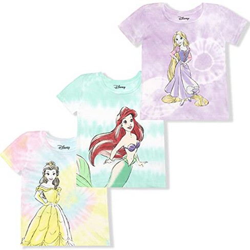 Girl S 3 Pack Tie Dye Disney Princess Summer Graphic Tee Shirt Set With Belle Ariel And Rapunzel Print For Kids Target