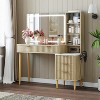 Acekool Vanity Desk with Mirror and Lights, Makeup Desk with 3-Color LED, 5 Drawers, 3 Storage Shelves, Power Outlet, for Bedroom, Oak - 3 of 4