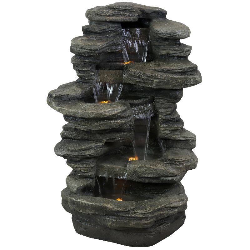 Sunnydaze 38"H Electric Polyresin and Fiberglass Stacked Shale Waterfall Outdoor Water Fountain with LED Lights, 4 of 16