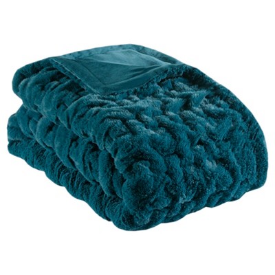 50 X60 Ruched Faux Fur Throw Blanket Teal Target