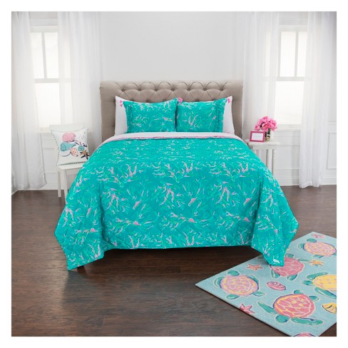 King Sea Shell Coral Quilt Set Aqua Pink Simply Southern Target