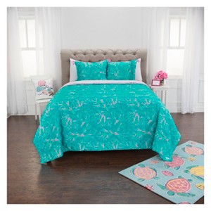 Sea Shell & Coral Quilt Set Aqua/Pink - Simply Southern, Size: Full/Queen, Pink Blue