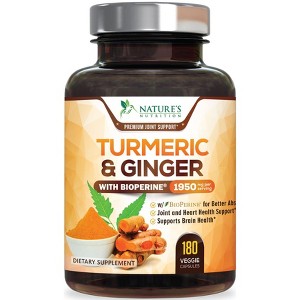 Turmeric Curcumin w/ Ginger & BioPerine Black Pepper - 1,950mg 95% Standardized - 180 Capsules - 1 of 4