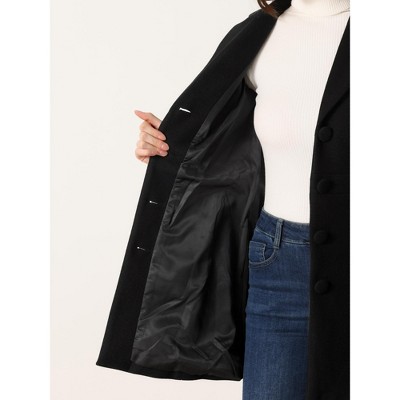 Allegra K Women's Notched Lapel Single Breasted Button Down Outerwear Winter Coats Black Medium — фото 5