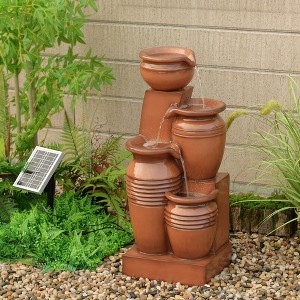 Teamson Home 28.7" 4-Tier Cascading Bowl Solar Powered Water Fountain for Outdoor Living Spaces, Terracotta - 1 of 4