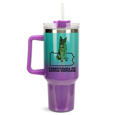 Elanze Designs The Keystone State Pennsylvania Loves German Shepherds Purple and Teal Double Wall Stainless Steel Insulated Travel Tumbler with Lid